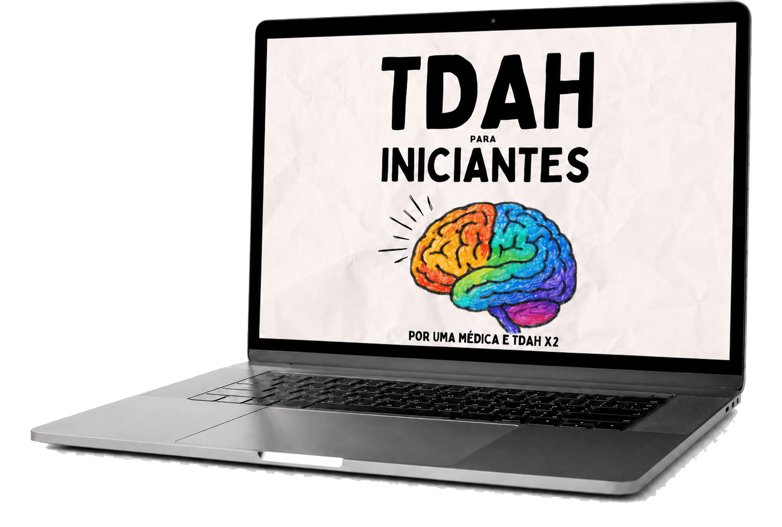 Mockup do ebook TDAH para Iniciantes aberto em um notebook